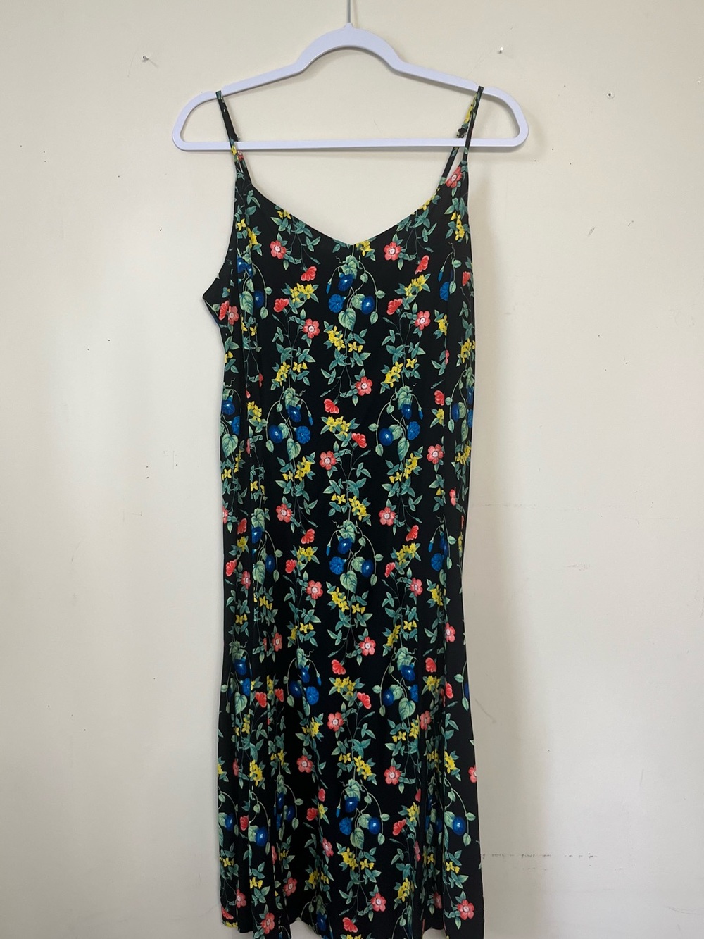 Old Navy Black Floral Midi Dress with Multicolor Blooms